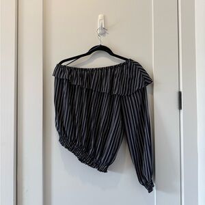 BB Dakota Blue and White Striped Off-Shoulder Blouse